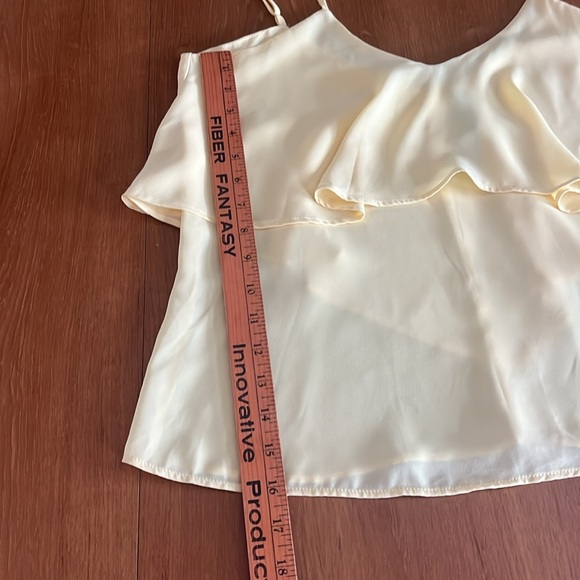 Design Lab Crepe Spaghetti Strap Cami, Ruffle Front & V-Back, Pale yellow, Sz S - Picture 9 of 13
